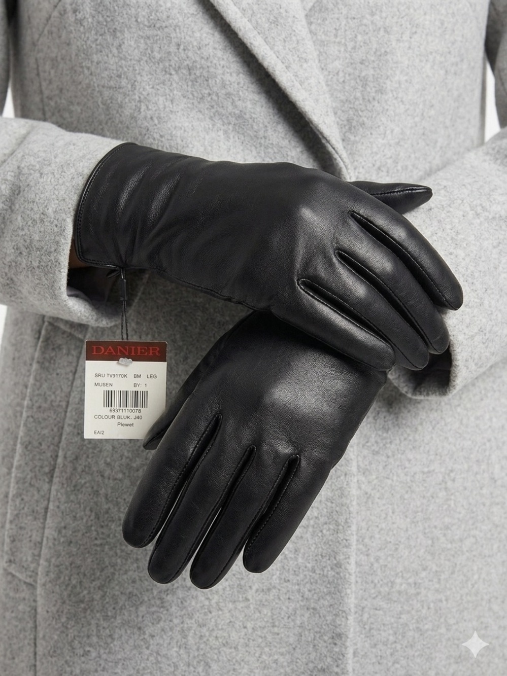 NWT Danier Black Leather Women's Gloves Classic Smooth Finish Large - 540